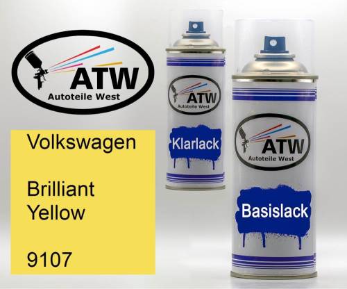 Volkswagen, Brilliant Yellow, 9107: 400ml Sprühdose + 400ml Klarlack - Set, von ATW Autoteile West.